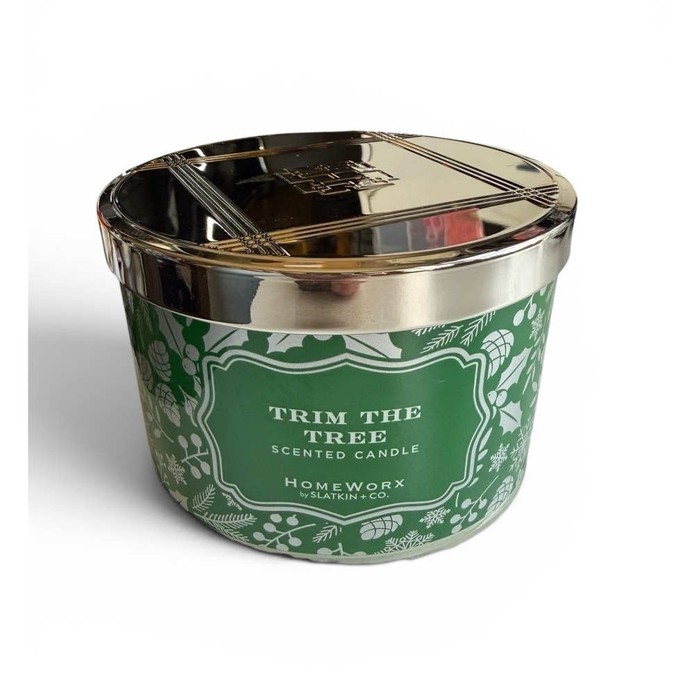 Slatkin Candle 3-Wick 14oz "Trim The Tree" Homeworx Pine Apple Spice Citrus